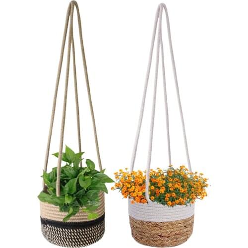 Hanging Woven Planter Basket Fruit Storage Organizer Basket Macrame Plant Hanger Flower Pot Home Decor Wall Decoration