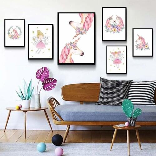 Waterproof Spray Cartoon Girl Horse Canvas Painting Cute Animal Art Posters And Prints Nursery Wall Pictures For Bedroom noframe