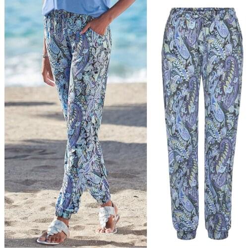 2021 Women High Waist Pants Printing Easy Trousers Long Pants Boho Beach Pockets Pants Daliy Holiday Travel Pants Dropshipping
