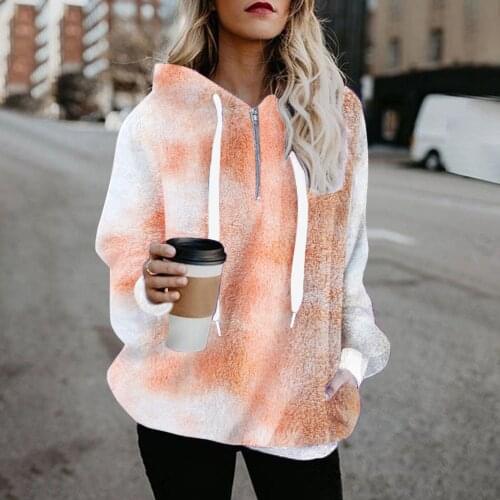 Winter Top Tie-Dye Hooded Sweatshirt Warm Hoodie Pullover Tops Female Ladies Casual Harajuku Drawstring Hoodies Ropa Mujer