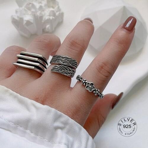925 Sterling Silver Rings For Fashion Women Exquisite Wing Flower Shape Retro Geometry Manual Birthday Party Jewelry Gift