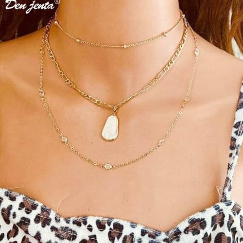 Fashion Multi-layered Snake Chain Necklace For Women Vintage Gold Lock Moon Pearl Choker Sweater Necklaces Party Jewelry Gift