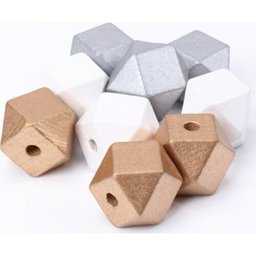 Gold White Natural Faceted Wooden Unfinished Geometric Spacer Beads For Jewelry making Handmake DIY 20mm 10pcs