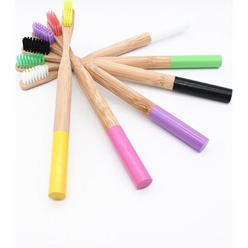 Bamboo Fiber Bristle Bamboo Toothbrush 6 Colors Round Bamboo Handle Black Bristle Adult Tandenborstel Low carbon Toothbrush