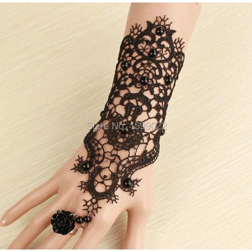 2PCS/lot Fashion Vintage Black Lace Tattoo Finger Wrist Bracelet gloves Costume Dress Accessories for Women Hand Gothic Jewelry