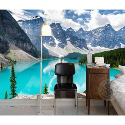 Custom 3d photo wallpaper living 3d wallpaper Scenic mountain lake snow mountains mural backdrop custom 3d wallpaper