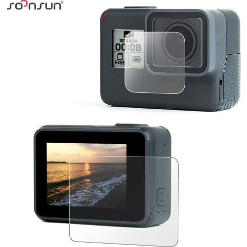 SOONSUN 4pcs Lens and LCD Screen Protective Protector Film + Camera Lens Cap for GoPro Hero 7 6 5 Black Go Pro 7 Silver/White