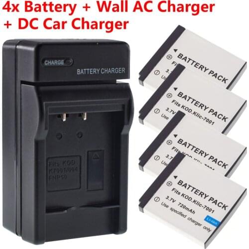 4X KLIC-7001 Battery + AC Wall Charger for KODAK EasyShare M341 M320 M853 M893IS