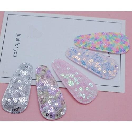 50Pcs/Lot 6CM Sequin Fabric BB Hair Clip Cover Padded Applique Without Clip For DIY Handmade Hair clip Accessories Decor Patches