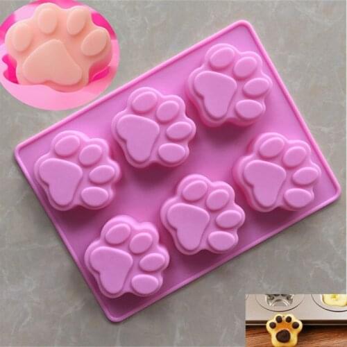 6 Cavity Cat Claw Dog Footprints Shape Silicone Mold Handmade Chocolate Fondant Cake Mould Baking Mold Soap Mold