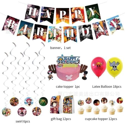 Bandai One Piece Theme Childrens Birthday Party Decoration Set Letter Pull Flag Gender Reveal Party Supplies Event Decoration