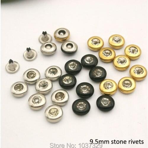 Free shipping 9.5mm brass rhinestone rivets arcylic stone rivets nail Silver-Black-Gold diamond rivets ZD-003