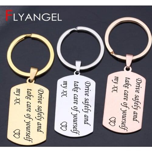 Custom Name Personalized keychain Engraved Heart Drive Safely And Take Care Yourself Car Key Tag Lover Valentines Keyring Gifts