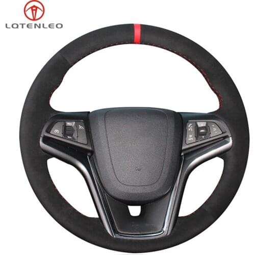 LQTENLEO Black Suede Hand Sewing Car Steering Wheel Cover For Chevrolet Malibu 2011-2018 Volt Camaro 2011-2015 Aveo 2016-2018