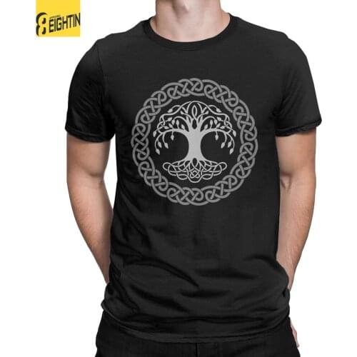 Men T-Shirt Tree Of Life Yggdrasil Knots Humor Pure Cotton Tees Short Sleeve Vikings Norse T Shirt Crew Neck Clothes Original