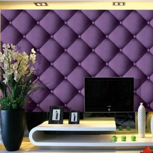 Wellyu Purple imitation leather pattern soft package 3D cubes square grid wallpaper KTV TV backdrop bedroom bedroom