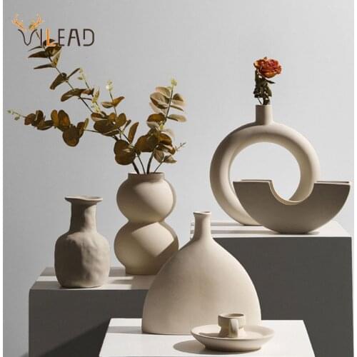 VILEAD Ceramic Nordic Flower Vase Figurines For Interior Modern Pot Support For Planter Home Living Room Decoraiton Accessories