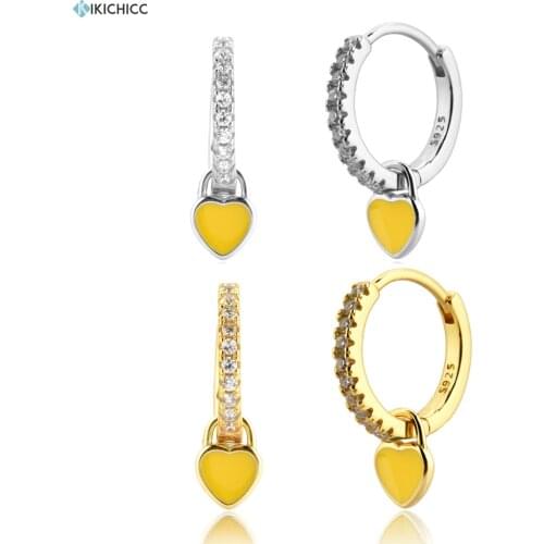 Kikichicc 100% 925 Sterling Silver Yellow Enamel Heart Piercing Ohrringe Pendiente Circle Clips New 2020 Fashion Jewelry