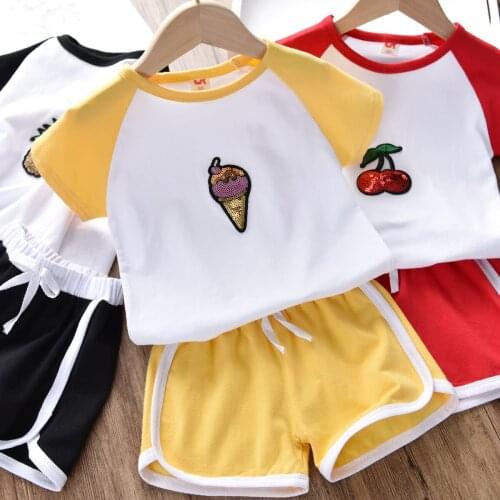 Popular Children Set Summer New Baby Clothes 2pcs Set Cherry Pineapple Ice Cream Print Short Sleeve T-shirt Tops+short Pant 2-6Y
