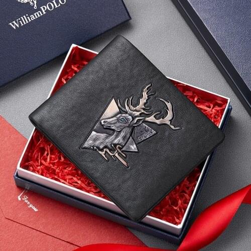 Mens Wallet Genuine Leather Purse For Men Slim Bifold Wallets Id Window 7 Card Holders Gift Box Purse Black Fs201515