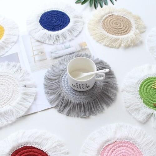 Northern Europe Macrame Cup Pad Bohemia Tablecloth Table Mat Pure Handmade Cotton Braid Non-slip Insulation Coaster for Kitchen