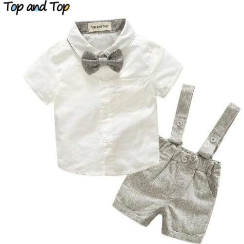 Summer style baby boy clothing set newborn infant clothing 2pcs short sleeve t-shirt + suspenders gentleman suit