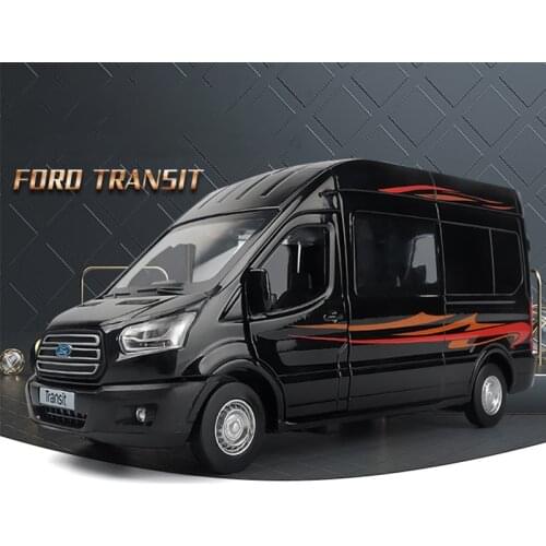 1:35 Fords Transit Zinc Alloy Car Diecast Sound And Light Pull Back Model Toy Vehicle Simulation Collection Gifts Toys for boys