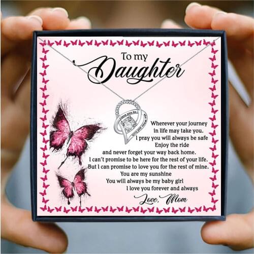 To My Daughter Women Necklace "i love you to the moon and back" Heart Pendant Necklace Family Jewelry Birthday Gift