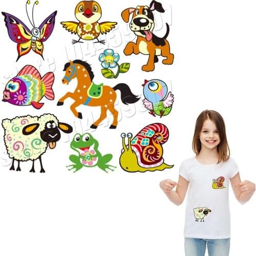 Cartoon Animals Patches Baby Clothing Decorate Washable DIY Stickers Non Toxic Heat Transfer Style Handmade Parches