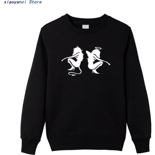 Angel and devil Men Women Fashion Sayings Print sweatshirts Casual O Neck pullovers hoodies Slim Fit Graphic grunge art Tee-t110