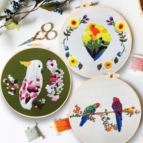 5 Sets 3D European Style Bird Parrot Embroidery Knitting Kit DIY Cross Stitch Decor Paintings Beginner Needlework Material Pack