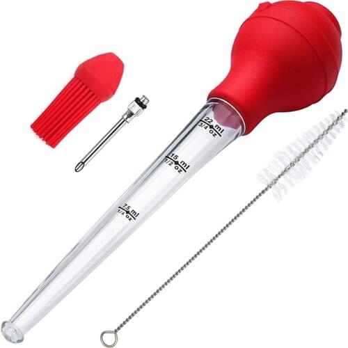 Turkey Baster Set of 4, Quality Silicone Bulb Including Meat arinade Injector Needle with Barbecue Basting Brush For Easy Clean