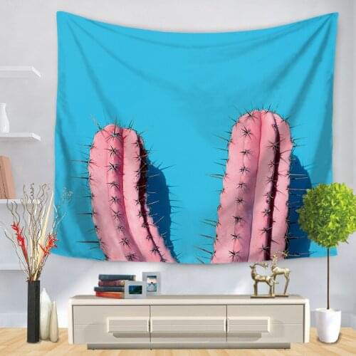 Natural Plant Tapestry Bohemia Pink Cactus for Livingroom Photography Wall Decor