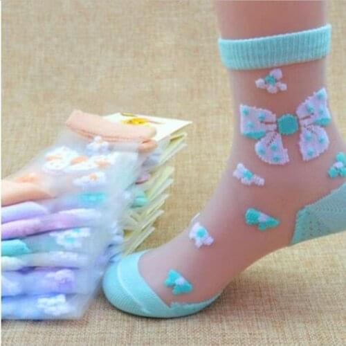 4Pairs/Lot Summer Children Kids Baby Girl Mesh Floral Elastic Lace Flowers Socks Girls Lovely Butterfly Crystal silk Socks 3-12T