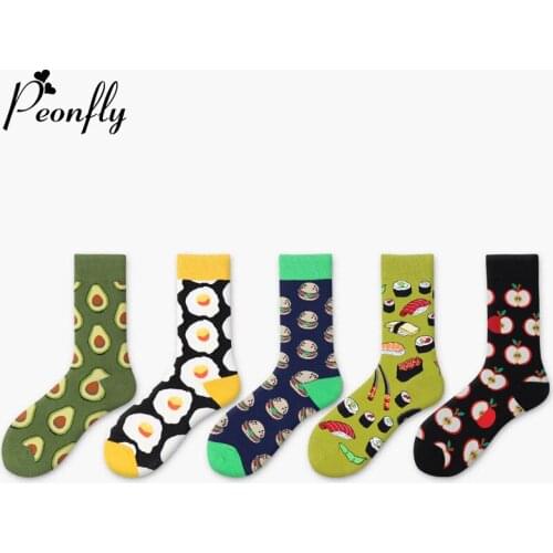 PEONFLY Korean Fresh Fruits Socks Lemon Avocado Pineapple Cherry Blueberry Orange Gardenias Banana Flamingos