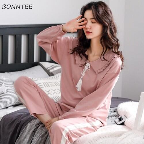 Pajama Sets Women Lovely Casual Cotton Autumn Feminino Nightclothes Loose Large Size Print Stylish Home Daily Soft Ulzzang New