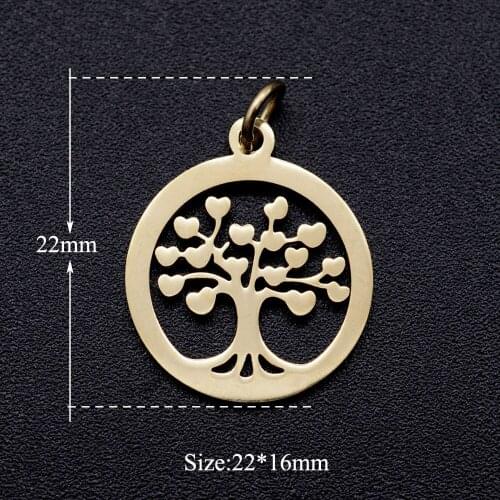 5pcs/lot 316L Stainless Steel Heart Tree of Life DIY Charm Pendant Wholesale Charms for Necklaces Never Tarnish AAAAA Quality