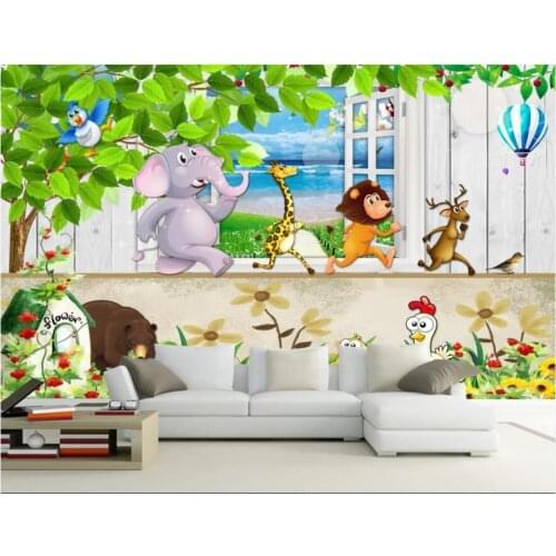 Custom photo 3d wallpaper Cartoon prairie animal childrens room with sea view outside the window decor wallpaper for walls 3 d