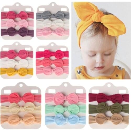 3 Pcs Baby Girls Bow Headbands Solid Color Elastic Soft Nylon Bowknot Hair Band Headdress Hair Accessories for Newborn