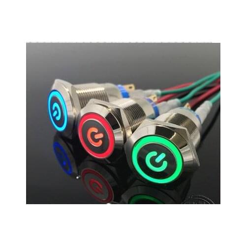 19MM with toroidal power symbol light metal self-locking push button switch car modification flathead 12v 24v