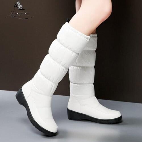 Sgesvier 3 Colors Warm Down womens Snow Boots thick fur plush mid calf boots women white black ladies cotton Space boots female