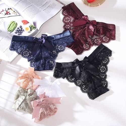 Sexy Lingerie Lace Panties for Women Girls Bow Seamless Womens Underwear Low-rise Solid Underpants Cute Female Briefs Lenceria