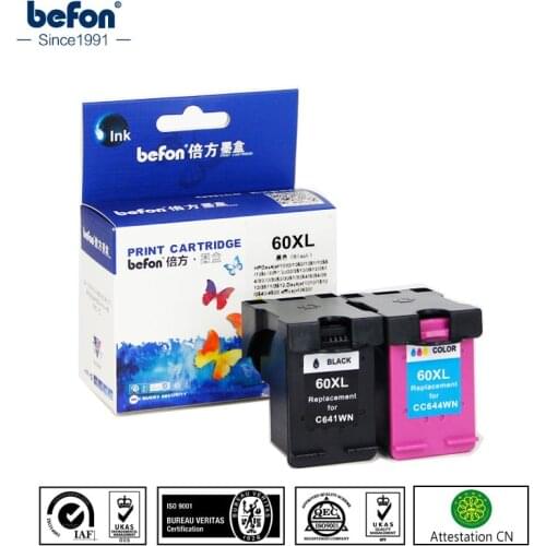 Befon Re-manufactured 60 XL Cartridge Replacement for HP 60 Ink Cartridge for Deskjet D2530 D2545 D2563 D2566 D2568 D2663 2663