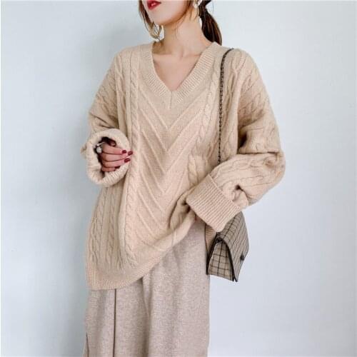 Solid color Korean style sweater loose pullover blue casual fashion all-match top for women fashion tide autumn C477