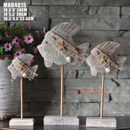 Mediterranean Marine Fish Series Three Set Antique Ornaments Bar Furnishing Handmade Carved Crafts Home Decoration Accessories