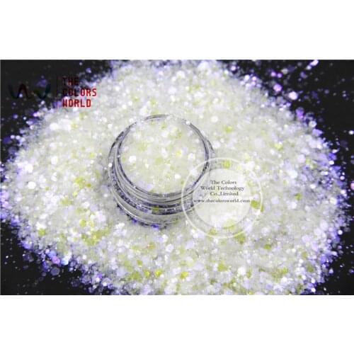 TCR14-H1 Iridescent white with Violet Colorful Glitter Hexagon shapes Glitter for nail art DIY and Holidays decoration