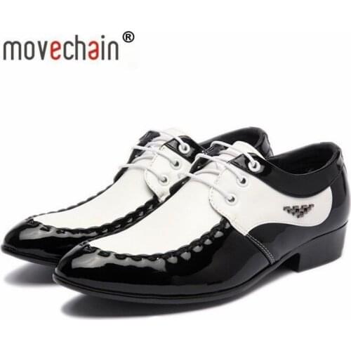 Fashion Mens Leather Lace-Up Dress Office Shoes Man Wedding Party Business Flats Mens Black / White Split Derby Shoe Size 38-47