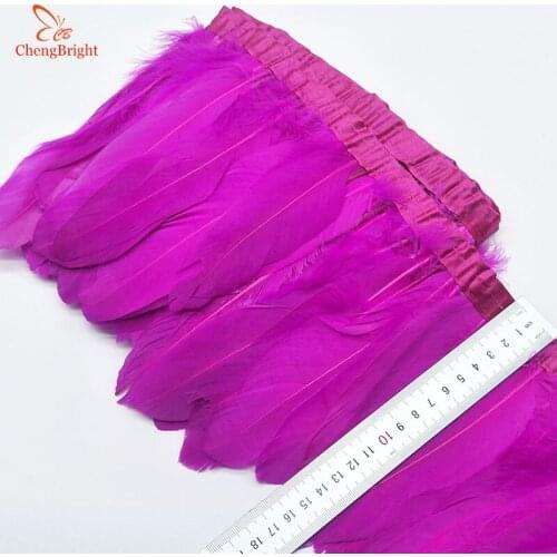 ChengBright Beatiful Goose Feather Trims 10Yards Dyed Goose Feather Ribbon Fringes Goose Feather Cloth Belt 5-6inch/13-18cm D