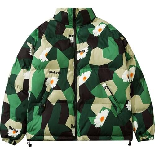 Hip Hop Down Jacket Men Winter Thick War Graffiti Print Parkas Oversized Stand-collar Coats Loose Couple Fashion Streetwear New