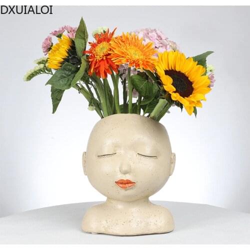 Modern minimalist art human face vase decoration resin crafts bedroom living room desktop flower arrangement vase decoration